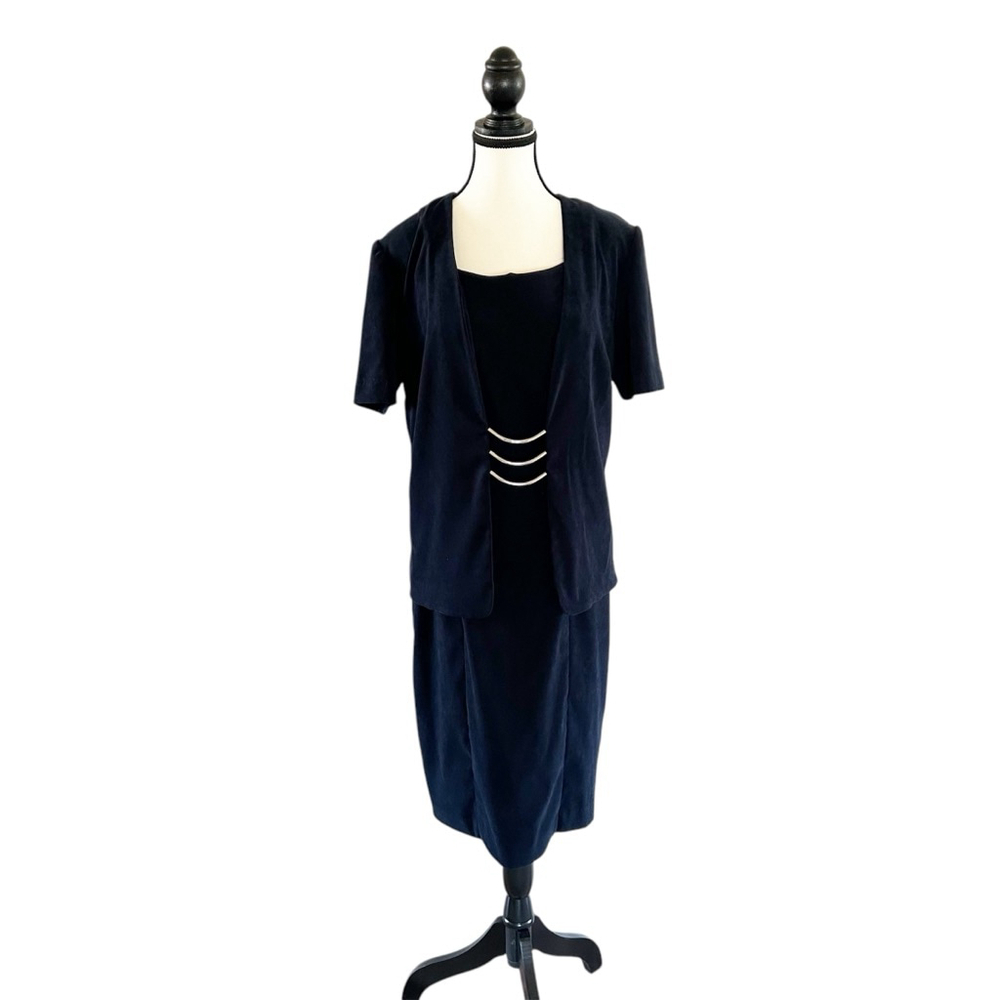 Vintage Y2K Velvet Worthington Dress Black/Mid-night Blue 90’s Size 12 Midi